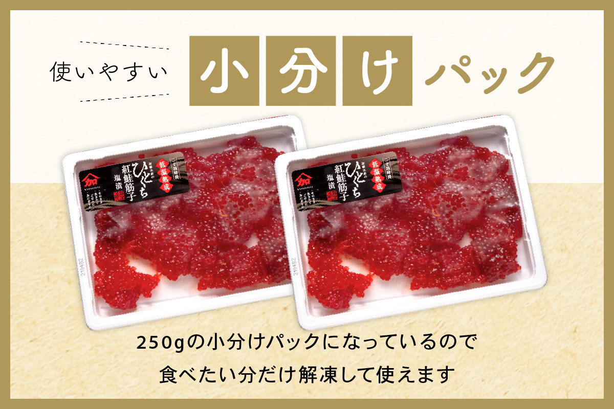 すじこ 訳あり 北海道 紅鮭 塩 筋子 500g (250g×2個入） 加藤水産 ひとくちカット 不揃い 小分け 塩筋子  筋子塩漬け つまみ おつまみ魚介類 魚卵 鮭 いくら 冷凍 おせち R002-005