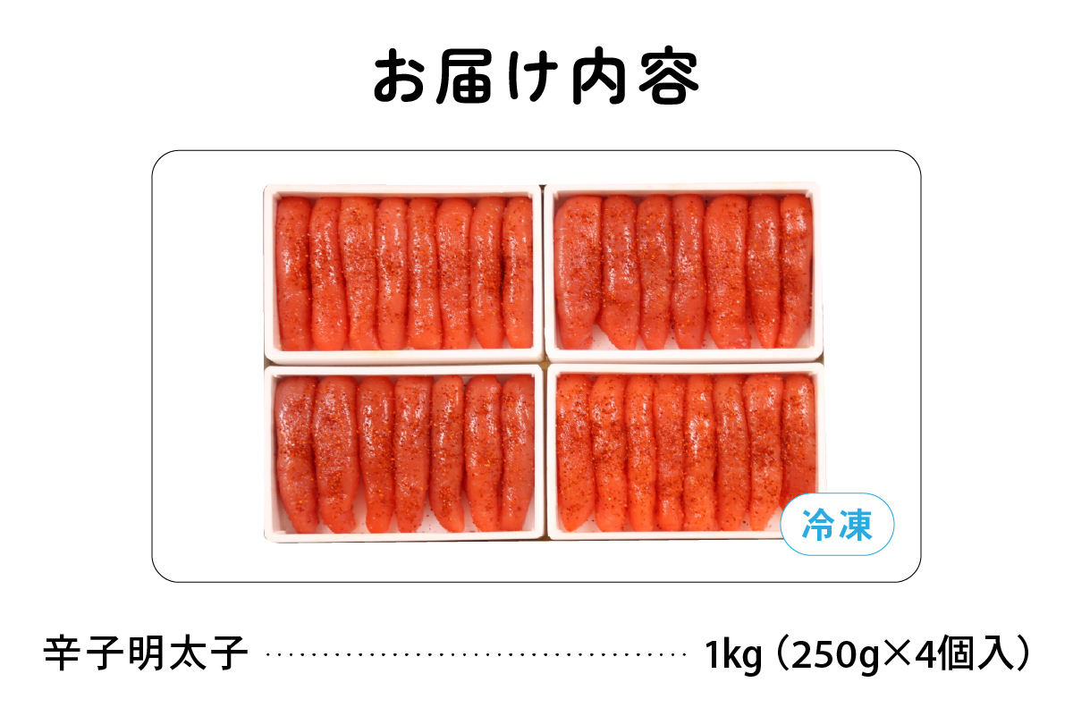 低温熟成辛子明太子　1本物・切子込　250g×4セット　お正月　人気　魚卵　高級　 ごはんのお供 惣菜 おかず 珍味 海鮮 海産物 魚介 魚介類 おつまみ つまみ めんたいこ からし明太子 株式会社やまか 冷凍 おせち