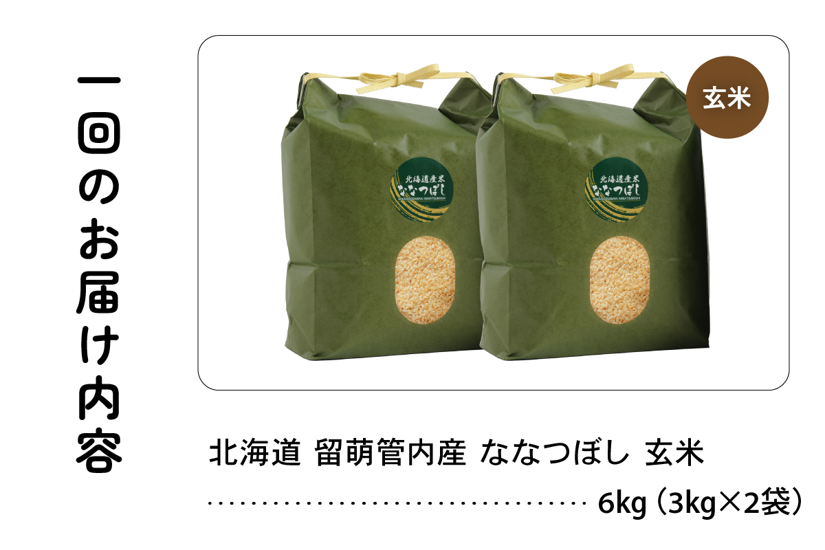 3ヵ月定期便 北海道 留萌管内産 ななつぼし 玄米 6kg(3kg×2袋) R004-076