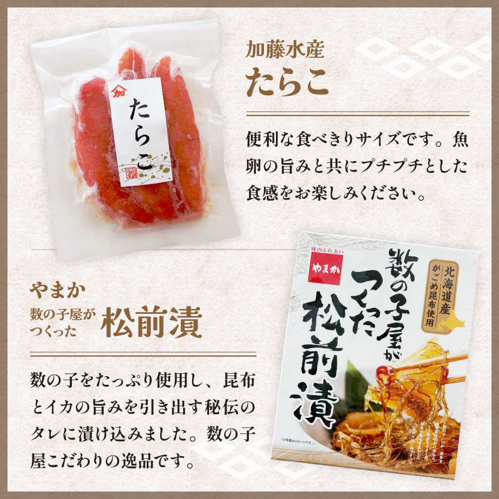 留萌特産品セットB 味付 数の子 たらこ 松前漬 豚ジスカン あずま牛 ハンバーグ かずのこ タラコ 松前漬け 豚 ジンギスカン R005-046