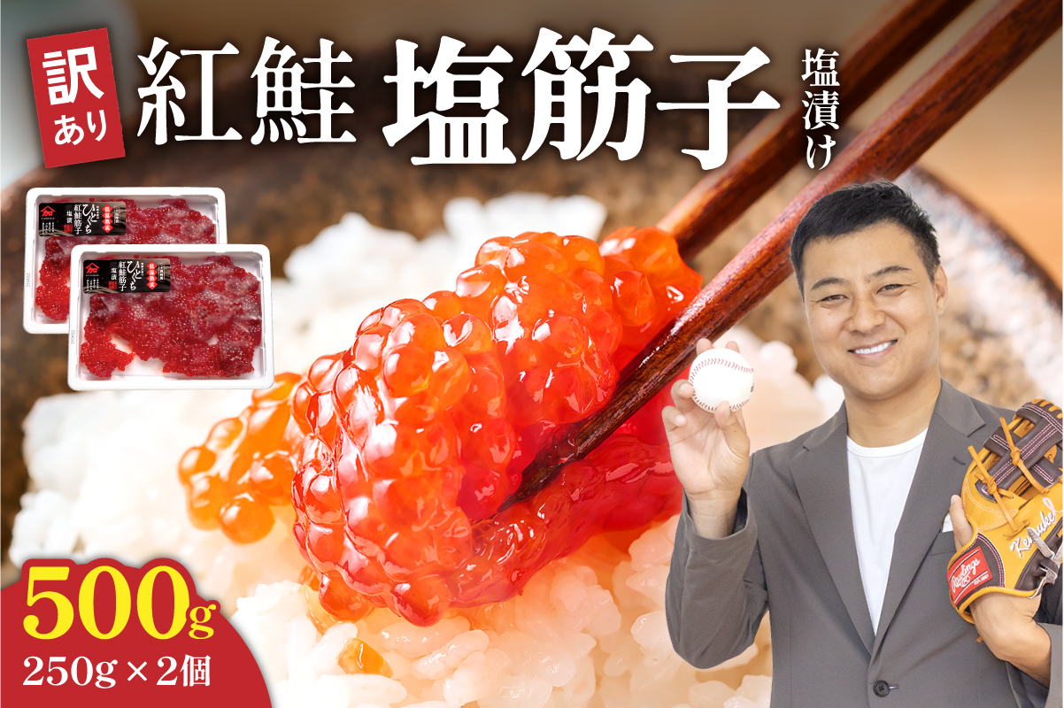 すじこ 訳あり 北海道 紅鮭 塩 筋子 500g (250g×2個入） 加藤水産 ひとくちカット 不揃い 小分け 塩筋子  筋子塩漬け つまみ おつまみ魚介類 魚卵 鮭 いくら 冷凍 おせち R002-005
