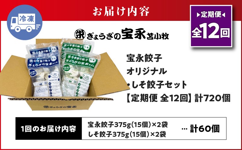 【全12回定期便（毎月）】ぎょうざの宝永 しそ餃子セット（宝永餃子 15個入×2袋＆しそ餃子 15個入×2袋）合計1.5kg 定期便 定期 惣菜 総菜 ギョウザ しそ餃子 餃子 冷凍餃子 焼き餃子 水餃子