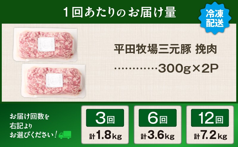 【全3回 毎月定期便】日本の米育ち平田牧場三元豚ひき肉 600g 定期便 定期 肉 お肉 にく 豚 豚肉 ブタ ぶた 三元豚