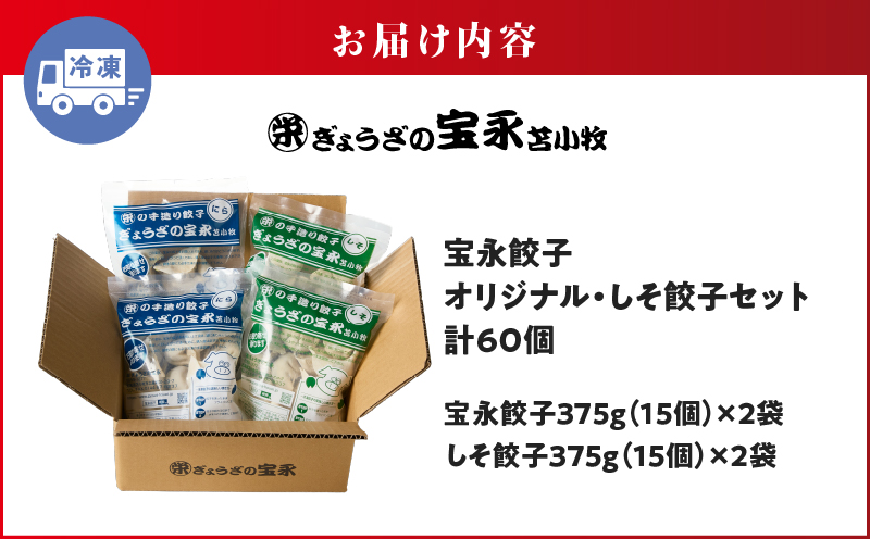 手包み餃子 ぎょうざの宝永 しそ餃子60個セット（宝永餃子15個入×2袋・しそ餃子15個入×2袋） 惣菜 総菜 ギョウザ しそ餃子 餃子 冷凍餃子 焼き餃子 水餃子 おかず おつまみ