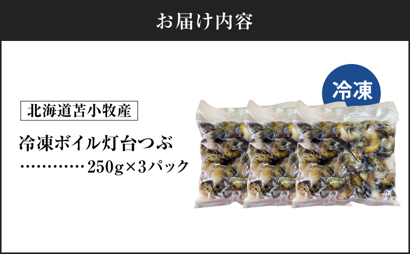 北海道苫小牧産 冷凍ボイル灯台つぶ（3パック入） つぶ 刺身 炉端焼き 煮付け 串焼き 冷凍ボイル 栄養豊富