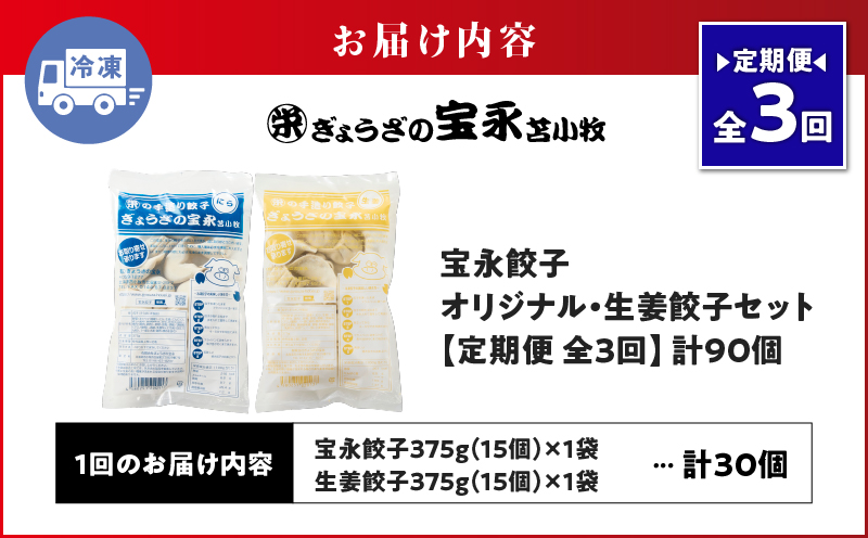 【定期便・全3回 毎月】手包み餃子 ぎょうざの宝永 生姜餃子30個セット（宝永餃子15個入×1袋・生姜餃子15個入×1袋） 定期便 定期 惣菜 総菜 餃子 ぎょうざ ギョウザ 生姜餃子 冷凍餃子 冷凍