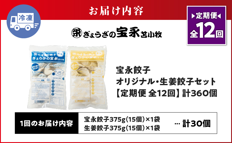 【定期便・全12回 毎月】手包み餃子 ぎょうざの宝永 生姜餃子30個セット（宝永餃子15個入×1袋・生姜餃子15個入×1袋） 定期便 定期 惣菜 総菜 餃子 ぎょうざ ギョウザ 生姜餃子 冷凍餃子 冷凍