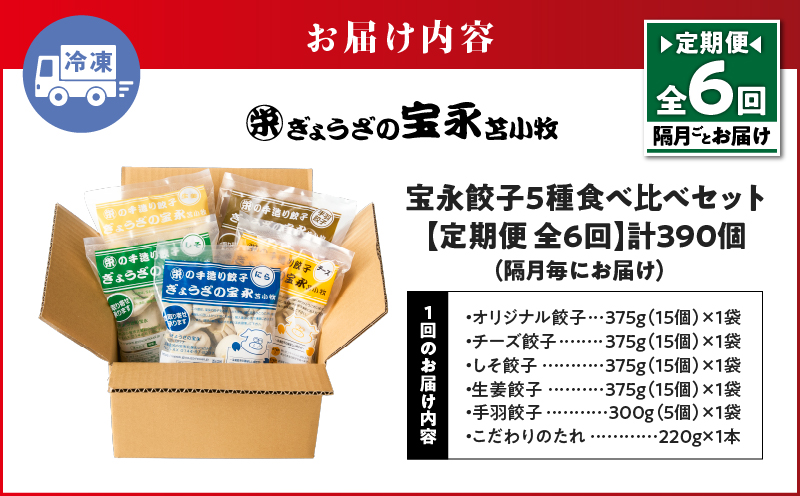 【定期便・全6回 隔月】手包み餃子 ぎょうざの宝永 5種食べ比べセット（65個入） 定期便 定期 惣菜 総菜 餃子 ぎょうざ ギョウザ 冷凍餃子 冷凍 豚