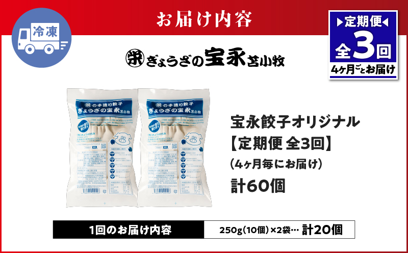 【定期便・全3回  4ヶ月毎】手包み餃子 ぎょうざの宝永 宝永餃子20個セット（宝永餃子10個入×2袋） 定期便 定期 惣菜 総菜 ギョウザ 餃子 冷凍餃子 焼き餃子 水餃子 おかず