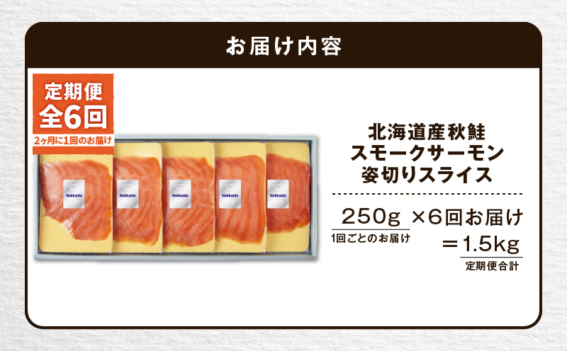 【全6回定期便（隔月）】【王子サーモン】北海道産秋鮭スモークサーモン姿切スライス 250g 魚 魚介 惣菜 総菜