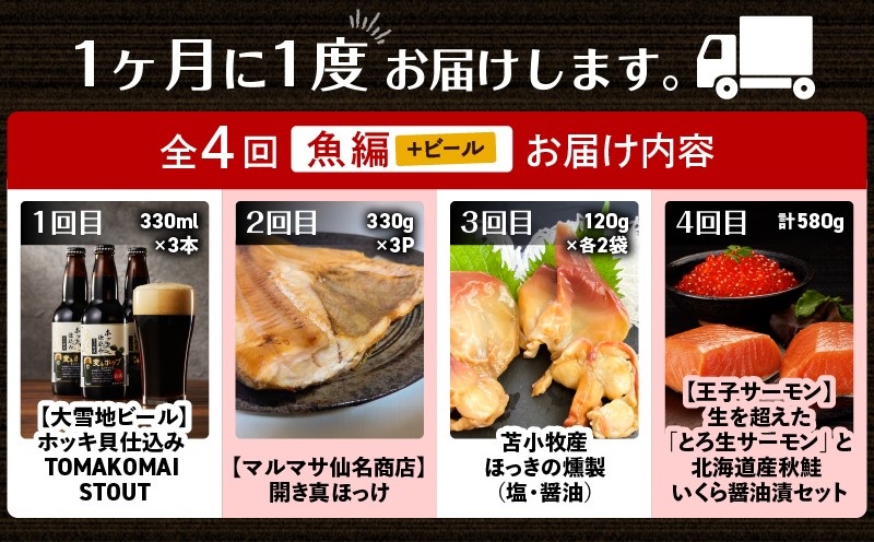 【全4回】とまこまいのんだくれ定期便〜ビール&魚編〜　定期便 TOMAKOMAI STOUT 国内初 酒 アルコール ビール 地ビール 黒ビール 瓶ビール