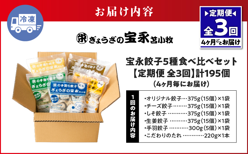 【定期便・全3回 4ヶ月毎】手包み餃子 ぎょうざの宝永 5種食べ比べセット（65個入） 定期便 定期 惣菜 総菜 餃子 ぎょうざ ギョウザ 冷凍餃子 冷凍 豚