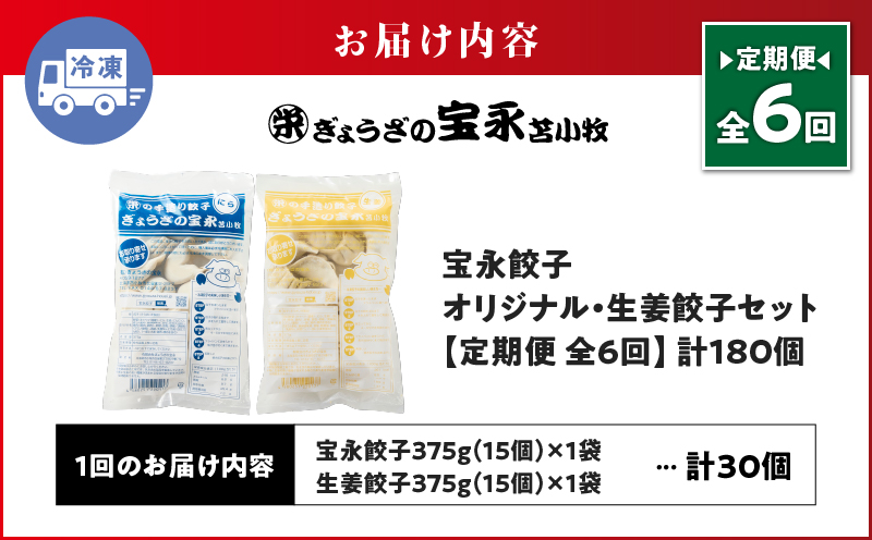 【定期便・全6回 毎月】手包み餃子 ぎょうざの宝永 生姜餃子30個セット（宝永餃子15個入×1袋・生姜餃子15個入×1袋） 定期便 定期 惣菜 総菜 餃子 ぎょうざ ギョウザ 生姜餃子 冷凍餃子 冷凍