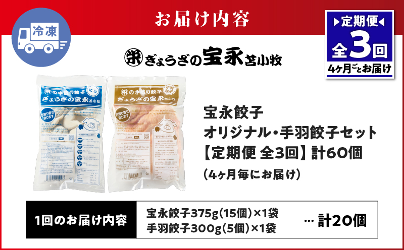 【定期便・全3回 4ヶ月毎】手包み餃子 ぎょうざの宝永 手羽餃子20個セット（宝永餃子15個入×1袋・手羽餃子5個入×1袋） 定期便 定期 惣菜 総菜 餃子 ぎょうざ ギョウザ 手羽餃子 冷凍餃子 冷凍