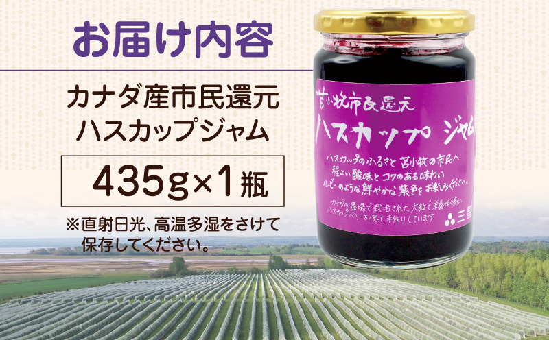 カナダ産 苫小牧市民還元 ハスカップジャム 435g（1瓶） ハスカップ ジャム スイーツ フルーツ 無農薬 食パン ヨーグルト トースト クラッカー 甘い