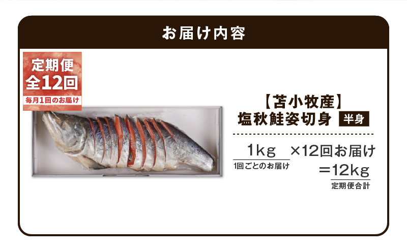 【全12回定期便（毎月）】【王子サーモン】塩秋鮭姿切身（半身） 1kg 魚 魚介 惣菜 総菜