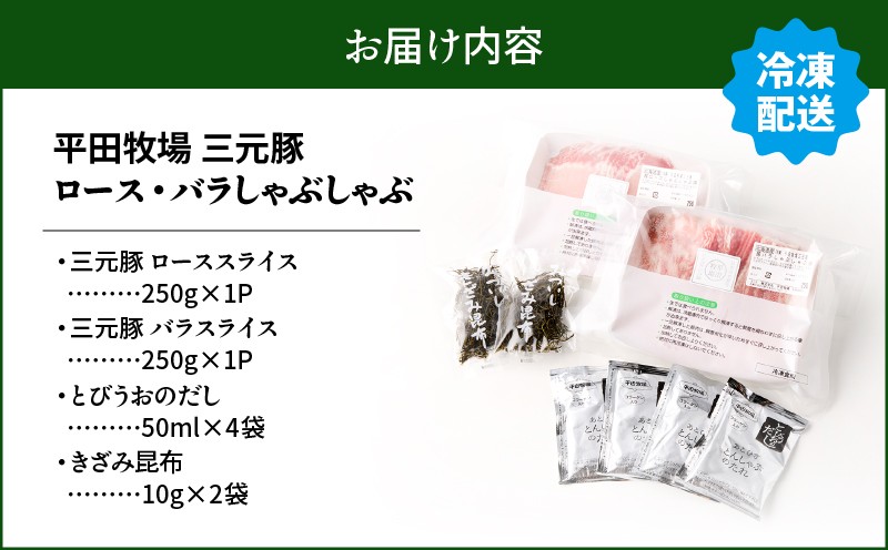 日本の米育ち平田牧場 三元豚ロース・バラしゃぶしゃぶ　各250g（計500g） 肉 お肉 にく 豚 豚肉 ブタ ぶた 三元豚 しゃぶしゃぶ 鍋