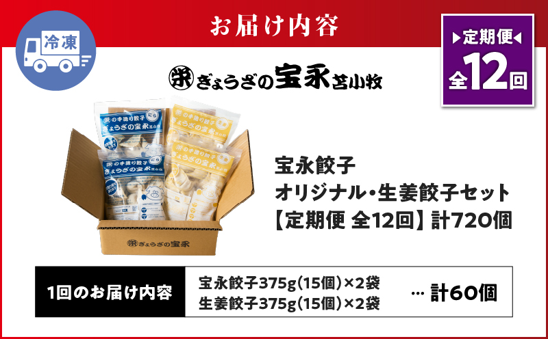 【定期便・全12回 毎月】手包み餃子 ぎょうざの宝永 生姜餃子60個セット（宝永餃子15個入×2袋・生姜餃子15個入×2袋） 定期便 定期 惣菜 総菜 餃子 ぎょうざ ギョウザ 生姜餃子 冷凍餃子 冷凍