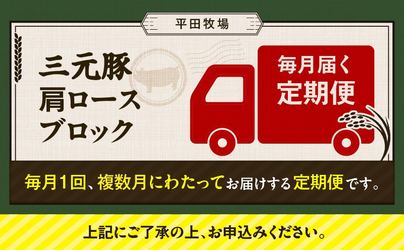 【全6回 毎月定期便】日本の米育ち平田牧場三元豚肩ロースブロック 600g 定期便 定期 肉 お肉 にく 豚 豚肉 ブタ ぶた 三元豚