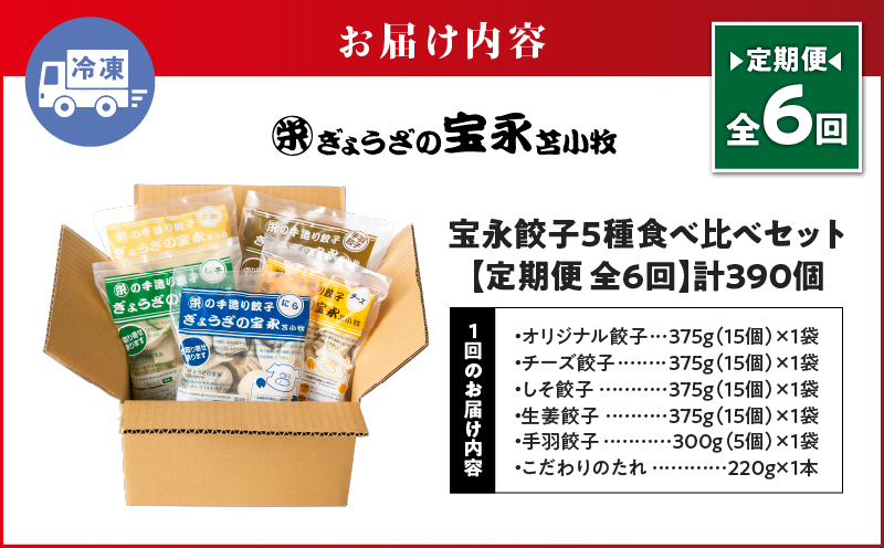 【定期便・全6回 毎月】手包み餃子 ぎょうざの宝永 5種食べ比べセット（65個入） 定期便 定期 惣菜 総菜 餃子 ぎょうざ ギョウザ 冷凍餃子 冷凍 豚