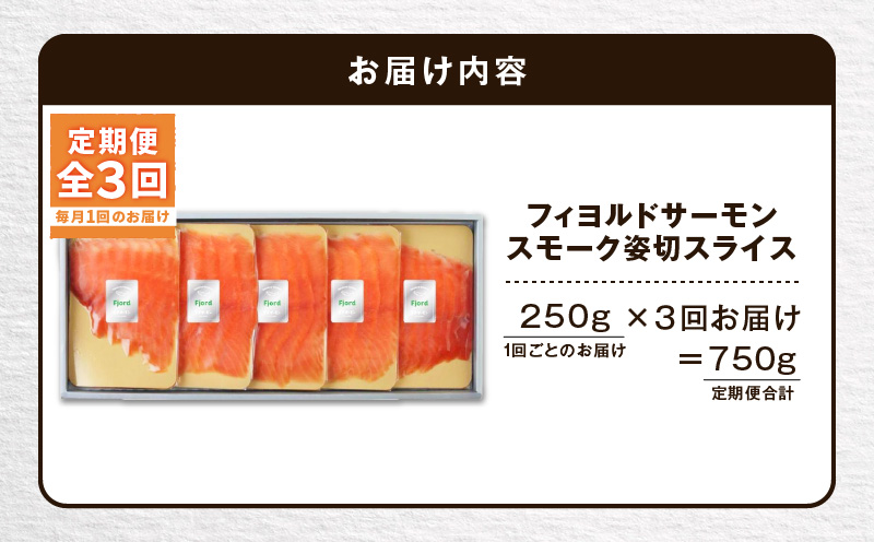 【全3回定期便（毎月）】【王子サーモン】フィヨルドサーモンスモーク姿切スライス 250g 魚 魚介 惣菜 総菜