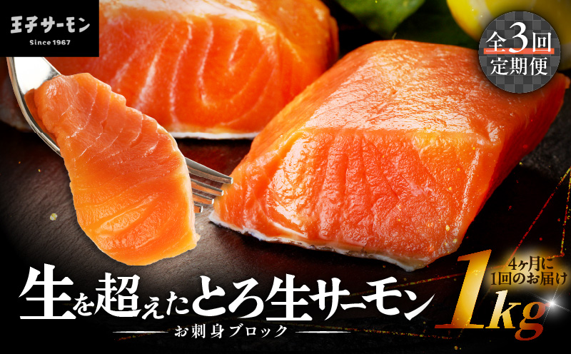 【全3回定期便（4ヶ月毎）】【王子サーモン】生を超えた「とろ生サーモン」お刺身用ブロック 1kg 魚 魚介