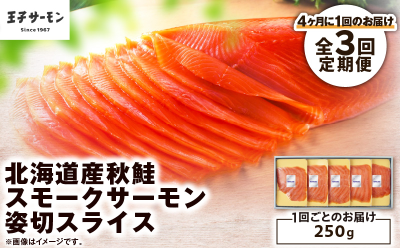 【全3回定期便（4ヶ月毎）】【王子サーモン】北海道産秋鮭スモークサーモン姿切スライス 250g 魚 魚介 惣菜 総菜