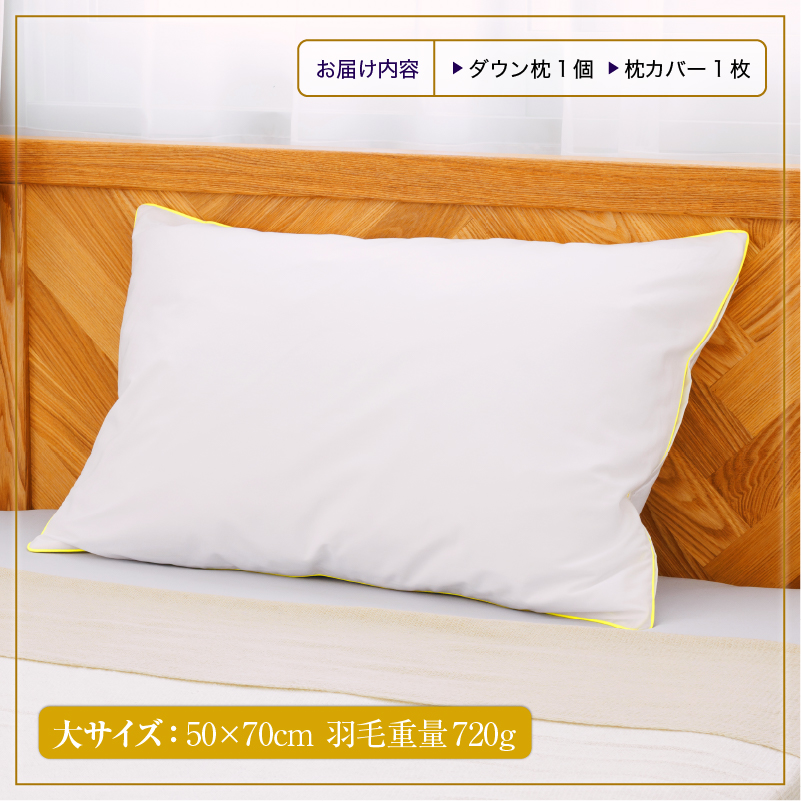 ダウン枕（大）枕カバー付き ホテル仕様 綿100% 完全国内生産 羽毛 枕 まくら 北海道滝川市