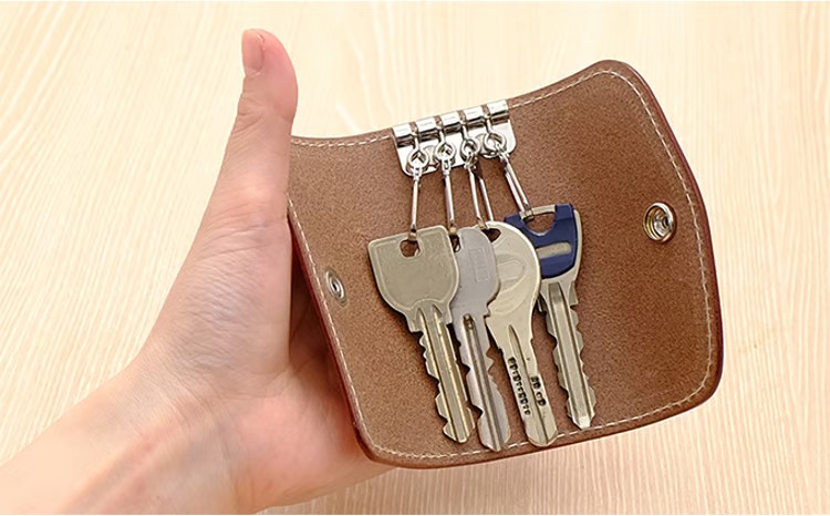 牛革 シンプルキーケース (4連金具) ナチュラル | 本革 レザー 革製品 鍵ケース 男女兼用 メンズ レディース 革小物 日本製 北海道 滝川市