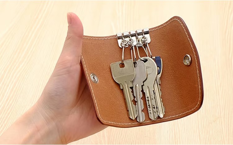 牛革 シンプルキーケース (4連金具) ブラウン | 本革 レザー 革製品 鍵ケース 男女兼用 メンズ レディース 革小物 日本製 北海道 滝川市