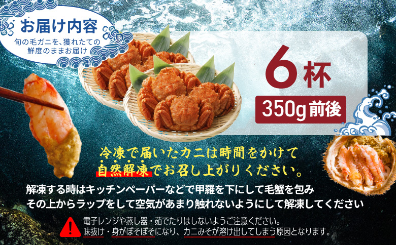 【北海道産】『冷凍』毛ガニ350g前後×6杯【急速冷凍】【52008BA0101】