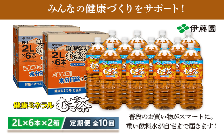 『定期便：全10回』健康ミネラルむぎ茶2L×6本×2箱【50002201】