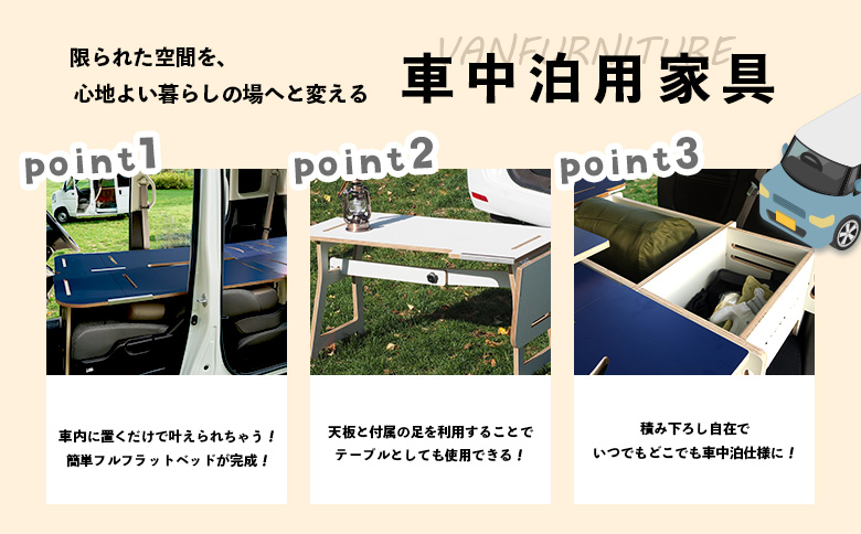 車中泊用家具（バンファニチャー）N-BOX専用　スタンダード　ダブル　フルセット（ベージュ）【46002101】