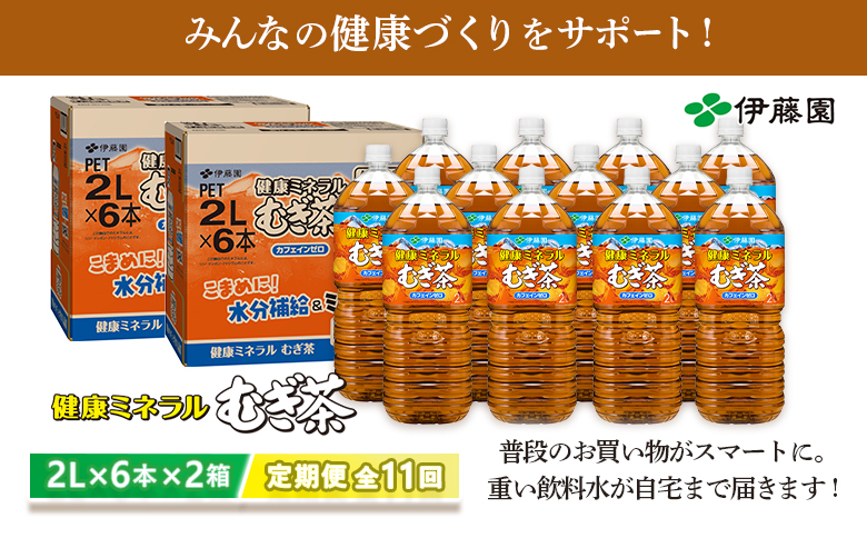 『定期便：全11回』健康ミネラルむぎ茶2L×6本×2箱【50002301】
