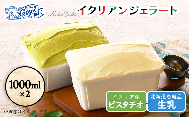 【味違いセット】ジェラテリアGigiのイタリアンジェラート 1000ml×2『ピスタチオ×生乳』【43014AA0101】