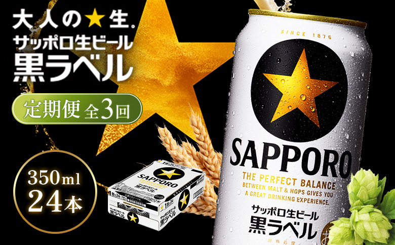 【定期便全3回】サッポロ黒ラベル350ml×24本【930040111903】