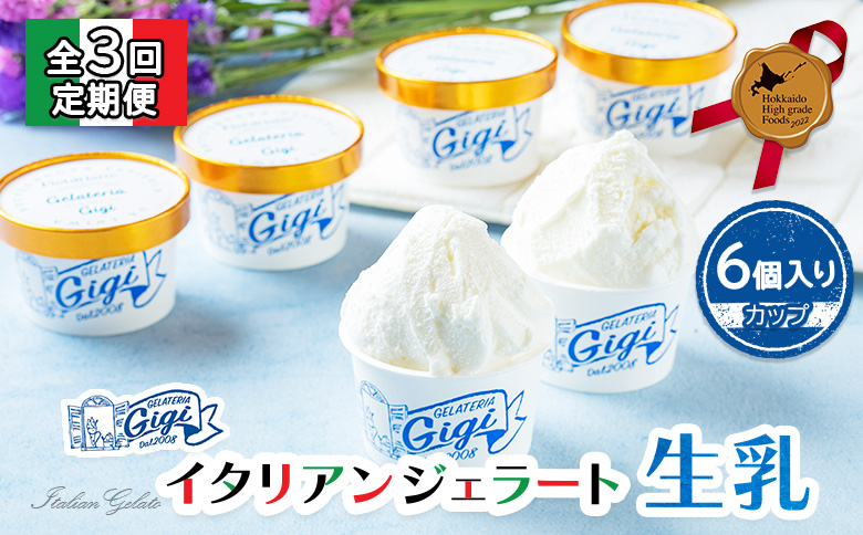 【定期便：全3回】ジェラテリアGigiのイタリアンジェラート『生乳』【カップ6個入】【43003601】