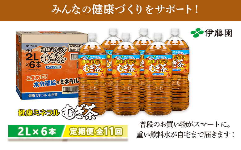 『定期便：全11回』健康ミネラルむぎ茶2L×6本【50001401】