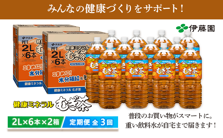 『定期便：全3回』健康ミネラル麦茶2L×6本×2箱【50000501】