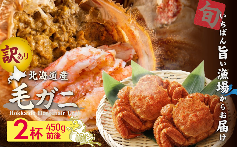 【訳あり品】【北海道産】『冷凍』毛ガニ450g前後×2杯【52001AA0101】