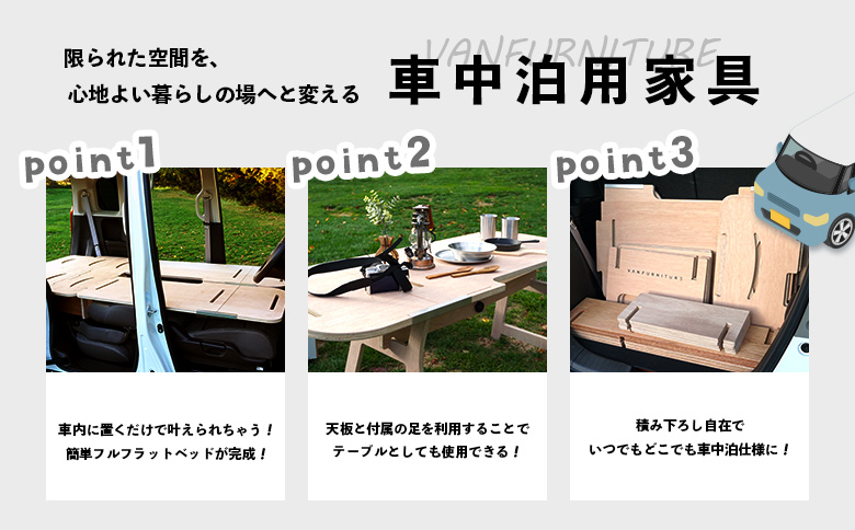 車中泊用家具（バンファニチャー）N-BOX専用　エコ　ダブル　フルセット【46002201】