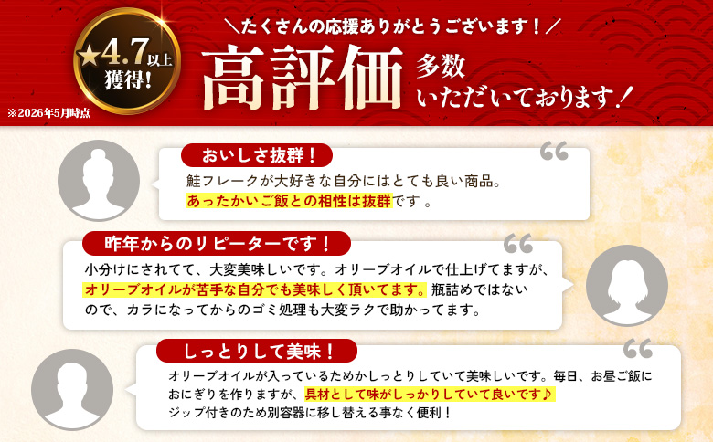 【定期便：全12回】さけフレーク（オリーブオイル仕上）30g×12袋【04007901】