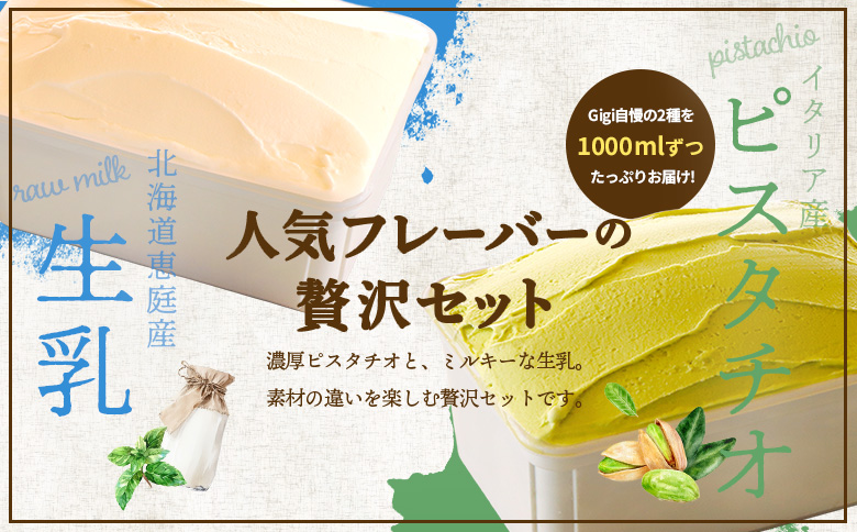 【味違いセット】ジェラテリアGigiのイタリアンジェラート 1000ml×2『ピスタチオ×生乳』【43014501】
