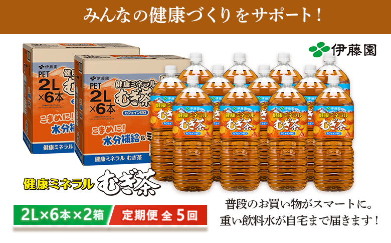 『定期便：全5回』健康ミネラルむぎ茶2L×6本×2箱【50001801】