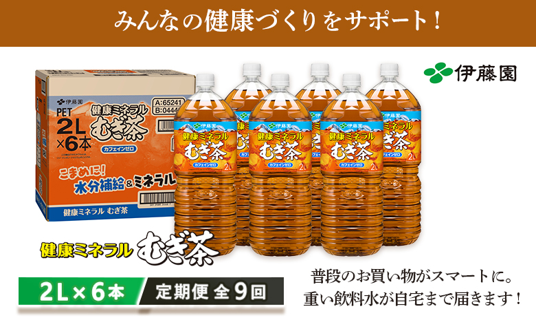 『定期便：全9回』健康ミネラルむぎ茶2L×6本【50000301】