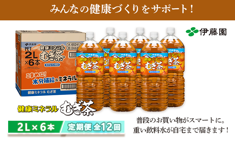『定期便：全12回』健康ミネラルむぎ茶2L×6本【50001501】