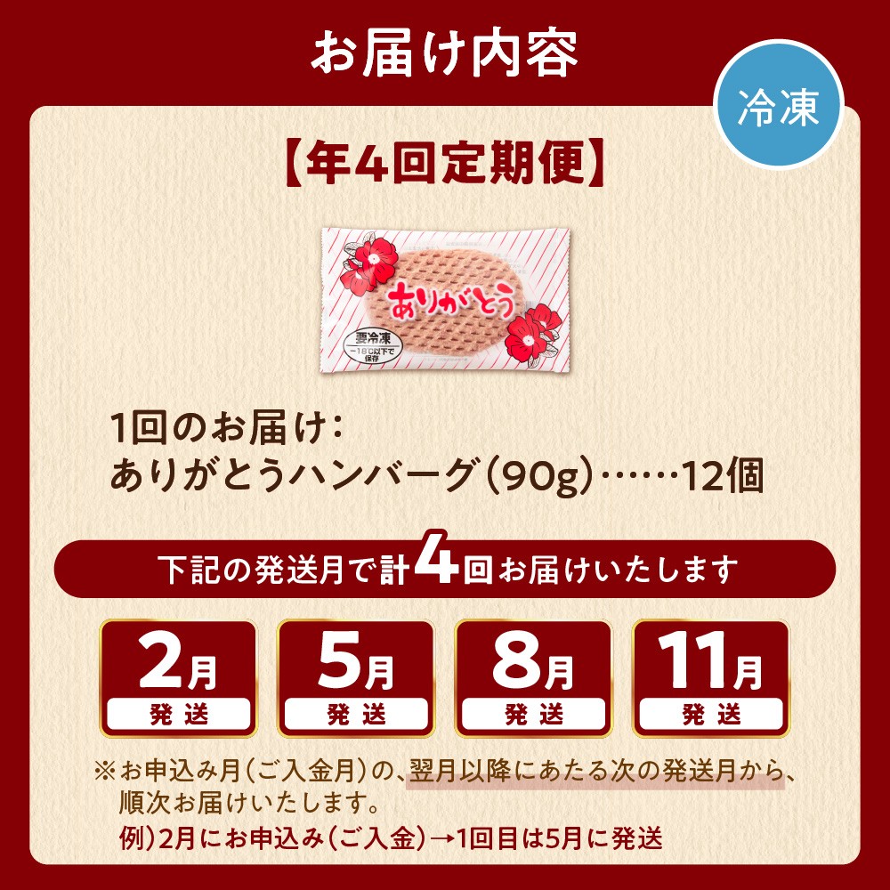 【定期便4回】北海道産ありがとうハンバーグ(90g×12個)定期便