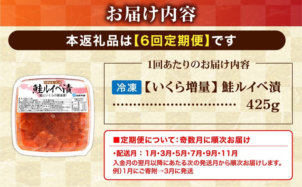 【定期便・年6回】佐藤水産 いくらたっぷり 鮭ルイベ漬定期便