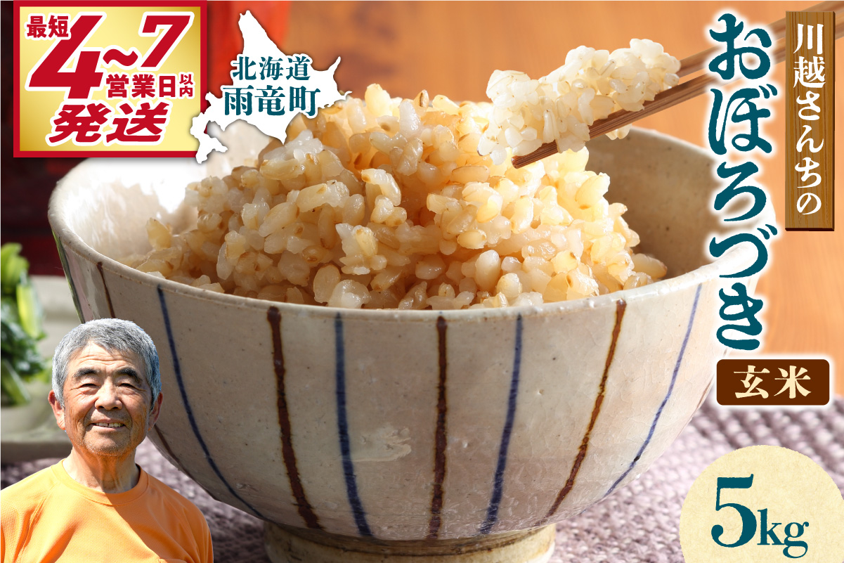 【選べる配送回数！最短4～7営業日でお届け！】令和7年産 川越さんちの おぼろづき 玄米 5kg (5kg×1袋) 雨竜産