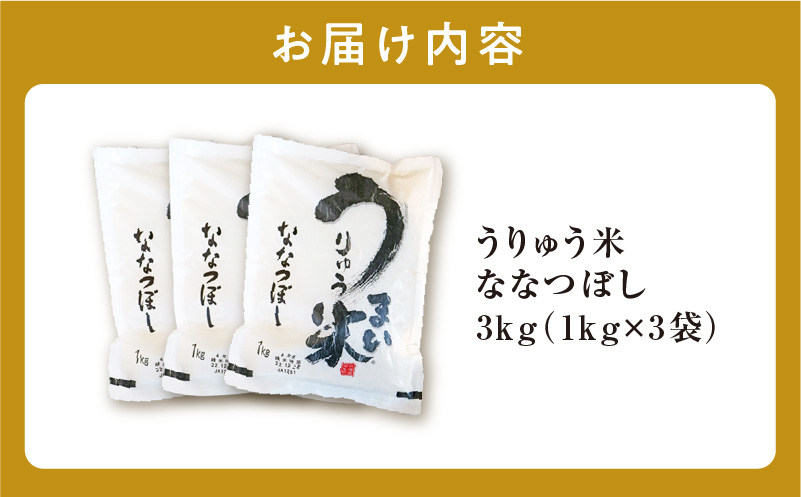 【8月配送】うりゅう米ななつぼし3kg（1kg×3袋）
